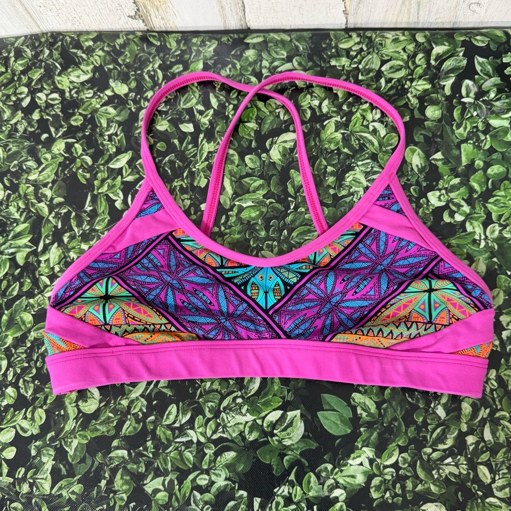 Gianni Bini Pink and Multicolor Strappy Sports Bra